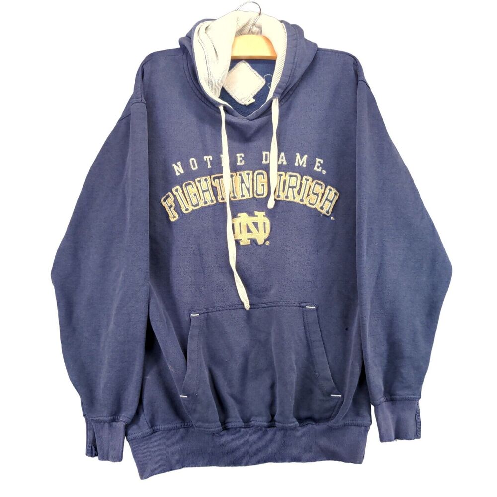 Notre Dame Fighting Irish Hoodie Mens Medium Long Sleeve Blue Distressed
